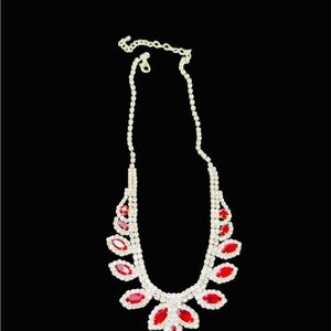 154 Ruby Red Marquise Cut Rhinestone and clear Rhinestone Necklace